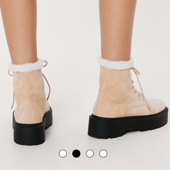 NWT Nasty Gal Faux Suede Faux Fur Trim Ankle Platform Boots 8 - Picture 3 of 15